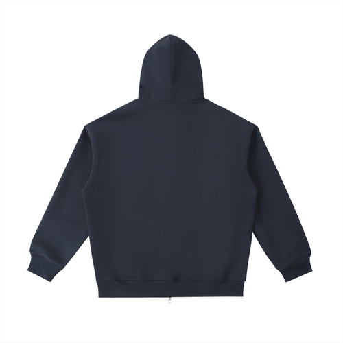 Back view of Bolarinho heavyweight unisex pocket hoodie in navy, showcasing its thick fabric and casual style.