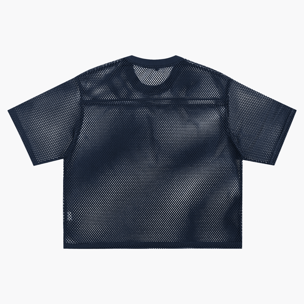 Blue mesh t-shirt on a white background