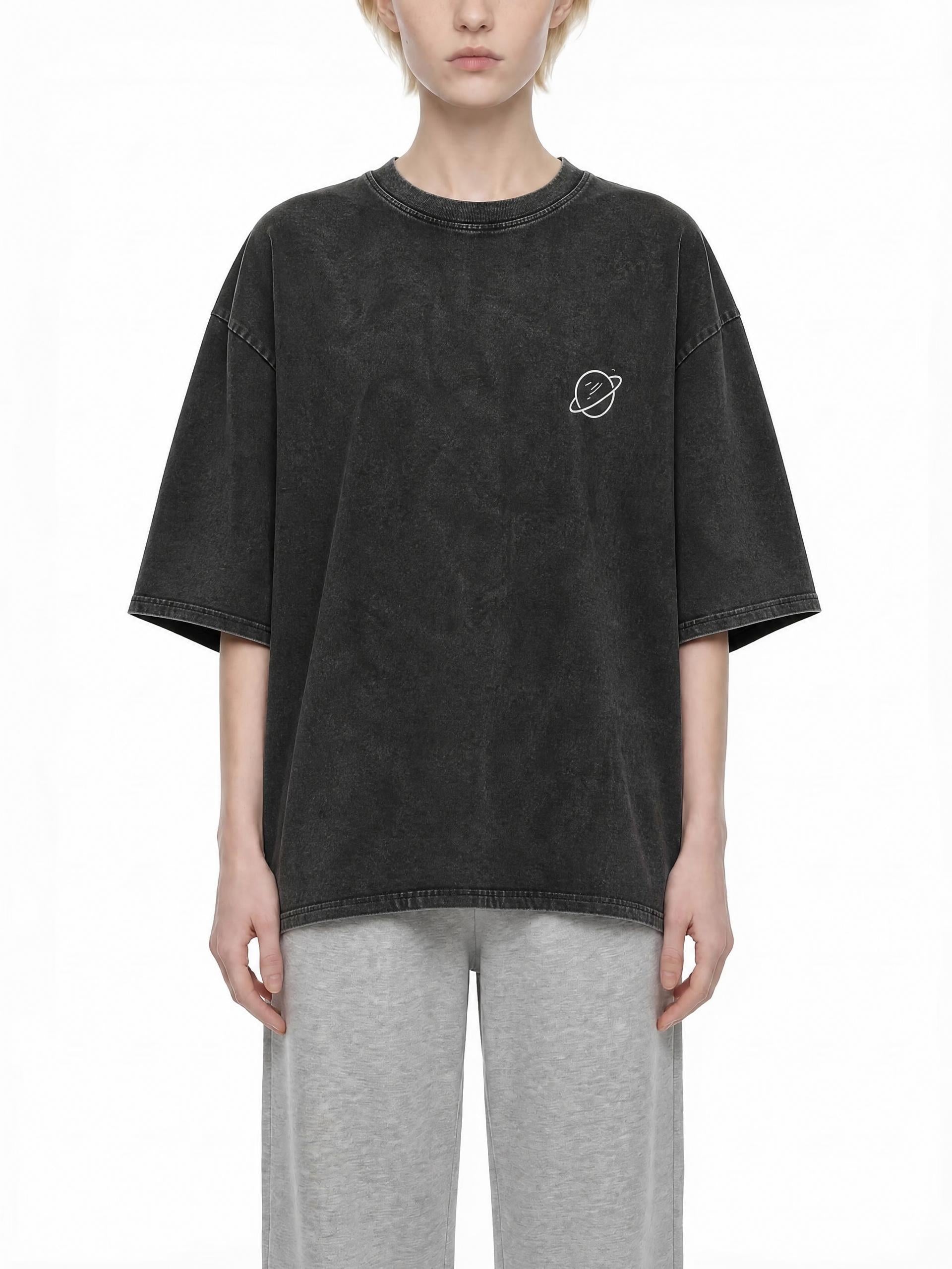 CLAiRE Snow Washed Oversized Cotton T-Shirt in Black, front view.