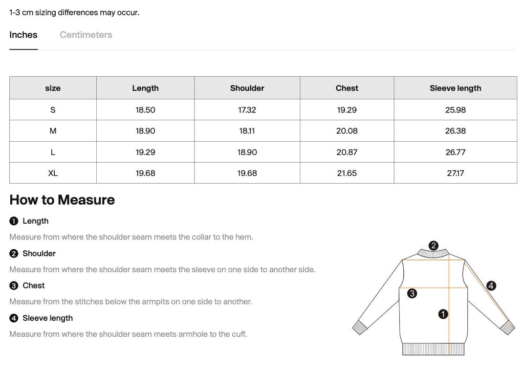 Size chart for the CLAiRE Vintage Washed Raw Edge Hoodie with measurements in inches.