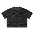 Merch in Town Camo Boxy T-Shirt in Gray Camo on a white background, front view.