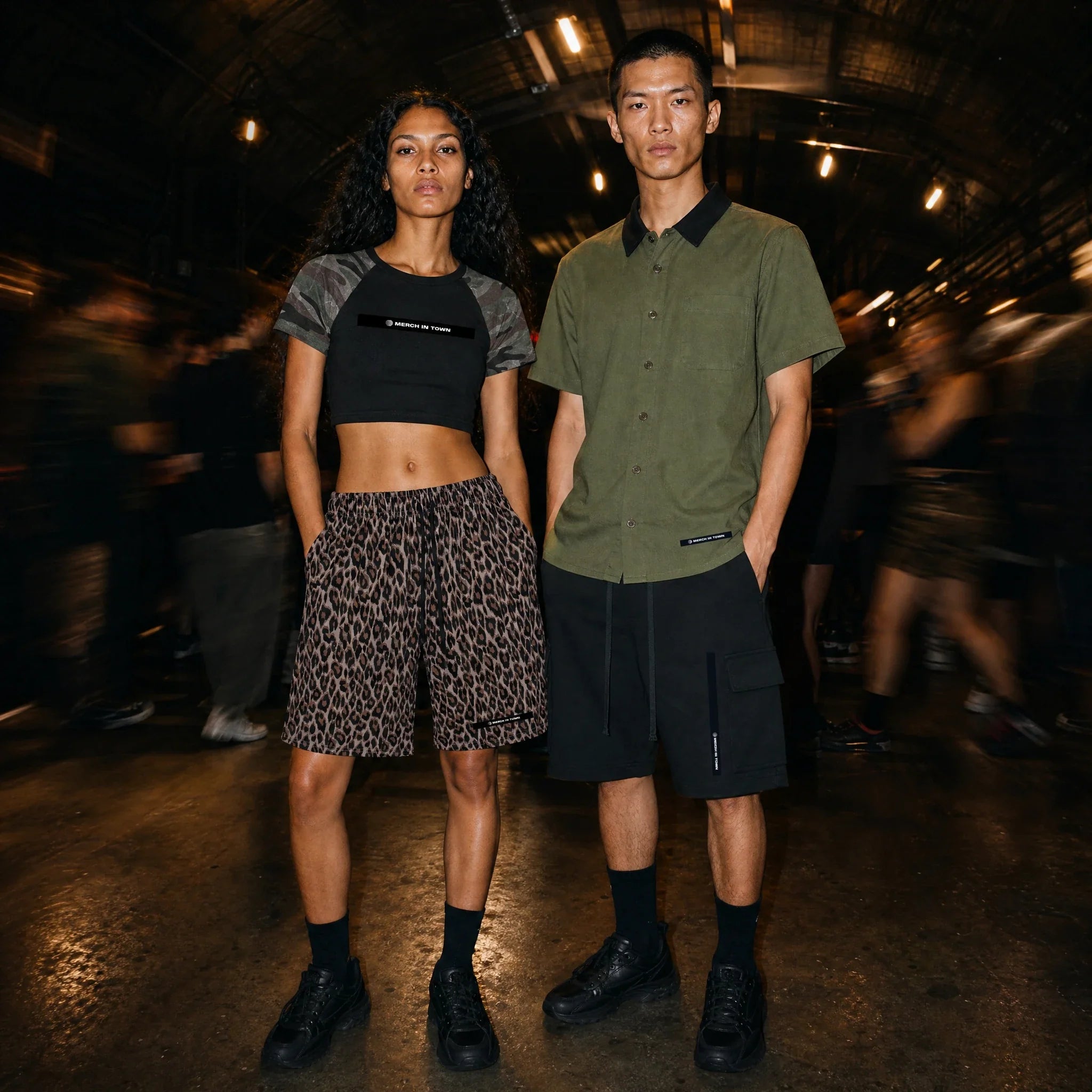 Merch in Town Color Block Short Sleeve Shirt in Army Green, lifestyle shot