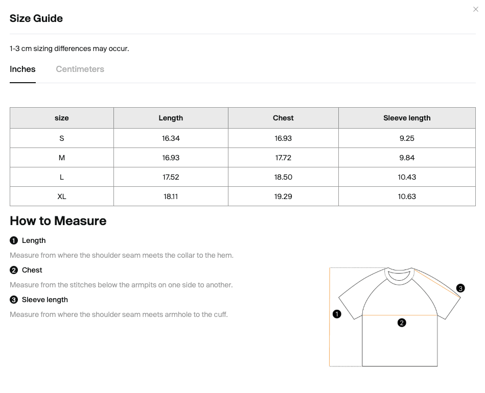 Size chart for the Merch in Town Women's Camo Raglan Crop T-Shirt with measurements in inches.