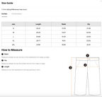 Size chart for the Merch in Town Drawstring Cargo Shorts with measurements in inches.