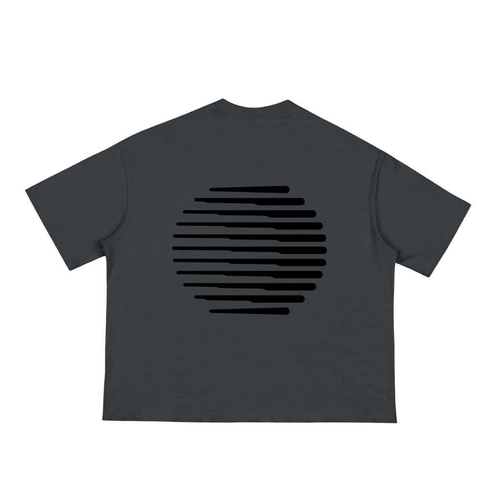 Merch in Town Classic Loose Boxy Tee in Black on a white background, back view.