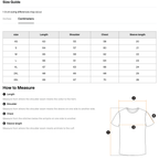 Size chart for the Merch in Town Classic Loose Boxy Tee with measurements in centimeters.