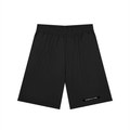Merch in Town Men's Solid Elastic Waist Shorts in Black on a white background, front view.