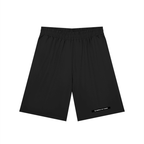 Merch in Town Men's Solid Elastic Waist Shorts in Black on a white background, front view.