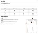 Size chart for the Merch in Town Men's Solid Elastic Waist Shorts with measurements in centimeters.