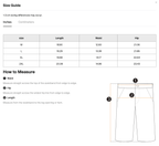 Size chart for the Merch in Town Men's Solid Elastic Waist Shorts with measurements in inches.