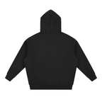 Merch in Town Essential Oversized Boxy Fit Fleece Hoodie in Black on a white background, back view.