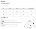 Size chart for the Merch in Town Essential Oversized Boxy Fit Fleece Hoodie with measurements in centimeters.