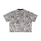 Merch in Town Leopard Print Boxy T-Shirt with Contrasting Collar in Leopard Black on a white background, back view.