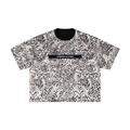 Merch in Town Leopard Print Boxy T-Shirt with Contrasting Collar in Leopard Black on a white background, front view.