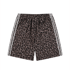 Merch in Town Heavyweight Leopard Drawstring Shorts in Leopard Light Gray on a white background, back view.