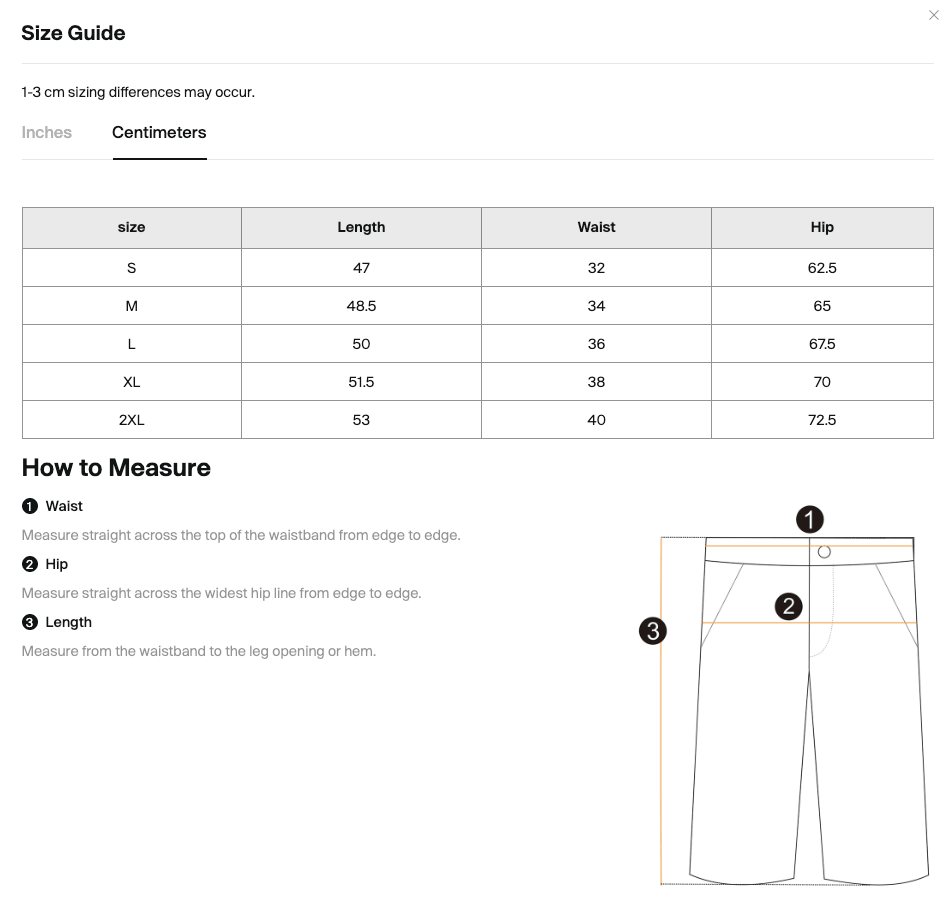 Size chart for the Merch in Town Heavyweight Leopard Drawstring Shorts with measurements in inches and centimeters, including how-to-measure instructions.