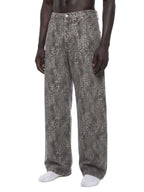 Merch in Town Vintage Wash Leopard Wide Leg Jeans in Leopard Gray, front angle on model.