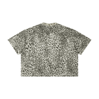Merch in Town Leopard Print Boxy T-Shirt Y2K in Leopard Gray on a white background, back view.