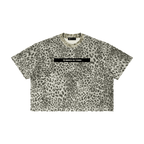 Merch in Town Leopard Print Boxy T-Shirt Y2K in Leopard Gray on a white background, front view.