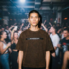 Merch in Town Mineral Wash Boxy T-Shirt in Brown, front lifestyle shot