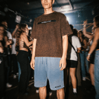 Merch in Town Mineral Wash Boxy T-Shirt in Brown, front lifestyle shot.