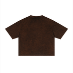 Merch in Town Mineral Wash Boxy T-Shirt in Brown on a white background, back view.