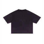 Merch in Town Mineral Wash Boxy T-Shirt in Dark Purple on a white background, back view.