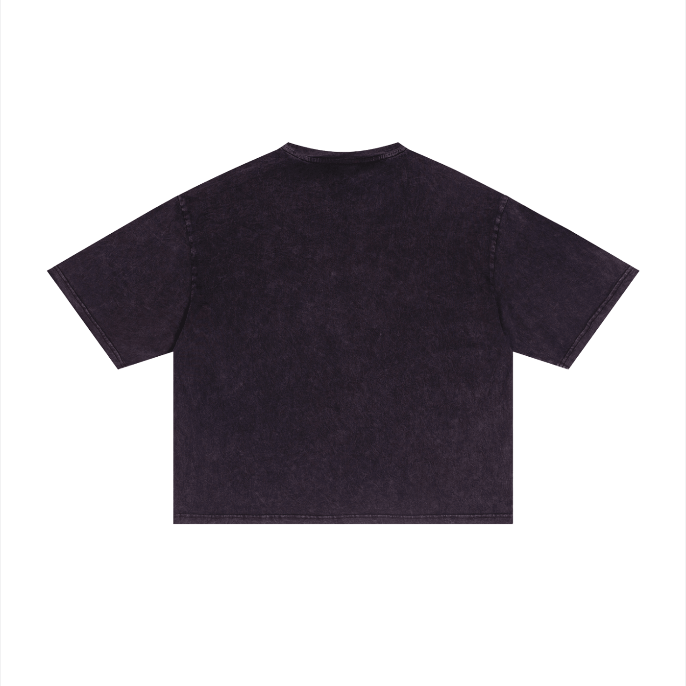 Merch in Town Mineral Wash Boxy T-Shirt in Dark Purple on a white background, back view.
