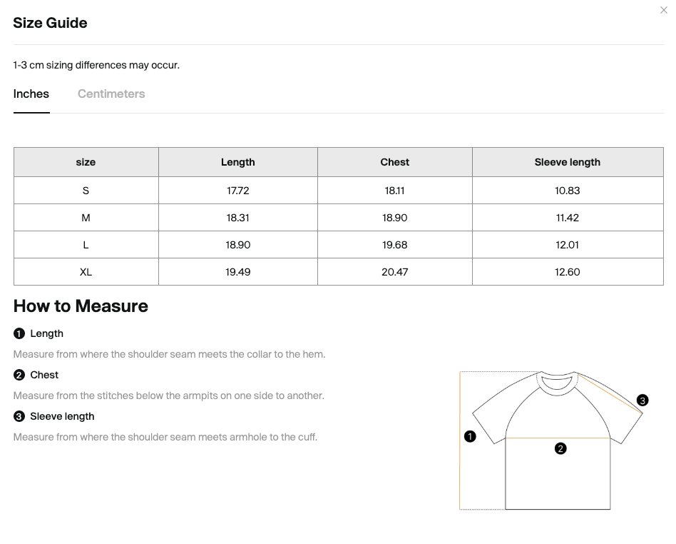 Size chart for the Merch in Town Women's Mineral Wash Raglan Crop T-Shirt with measurements in inches.