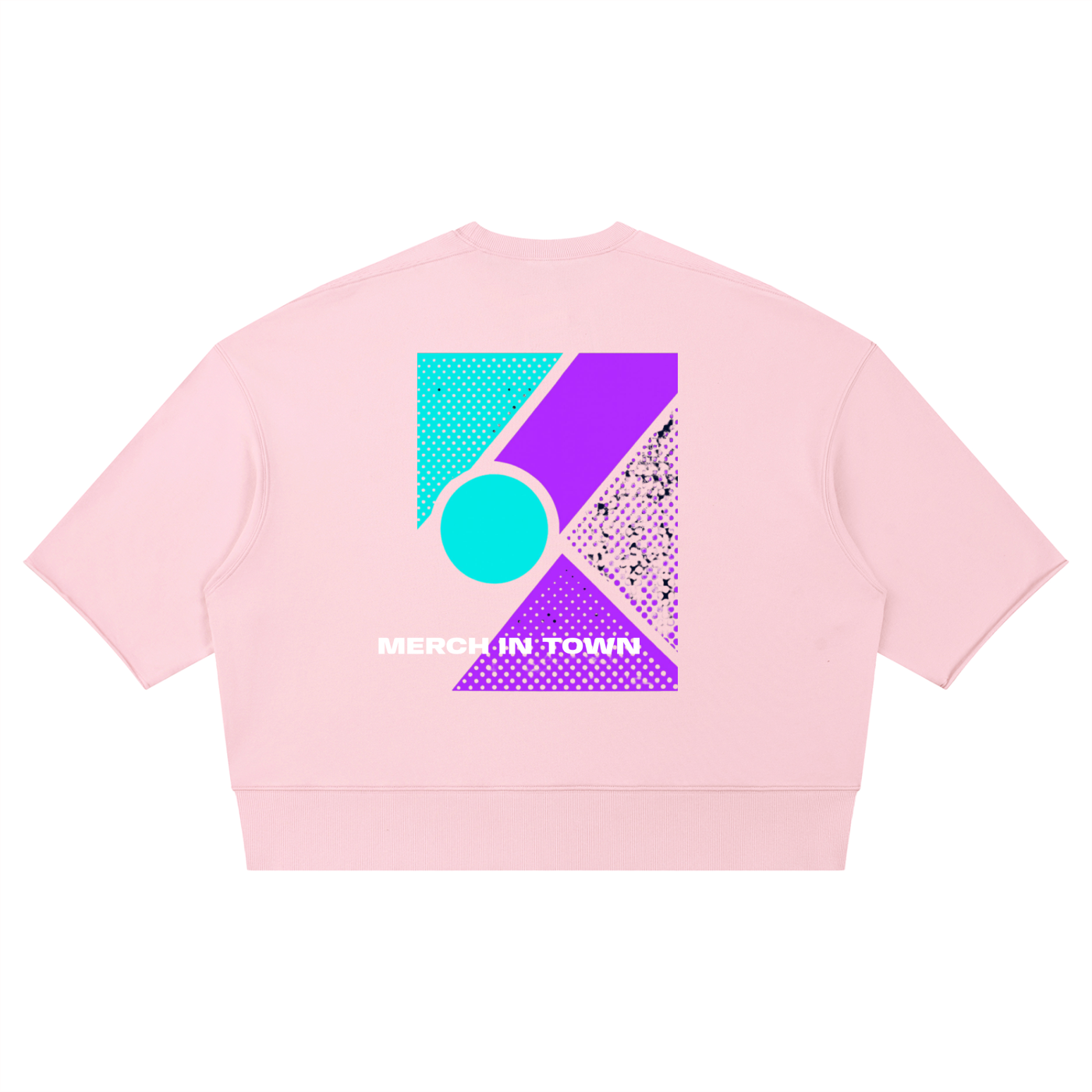 Merch in Town Mineral Wash Boxy Raw Edge T-Shirt in Pink on a white background, back view.