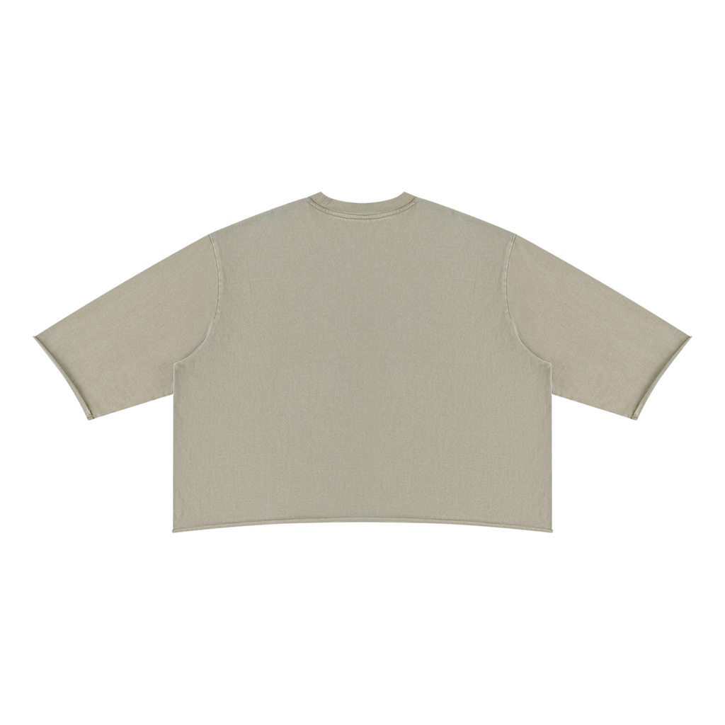 Merch in Town Mineral Wash Raw Hem Boxy T-Shirt in Apricot on a white background, back view.