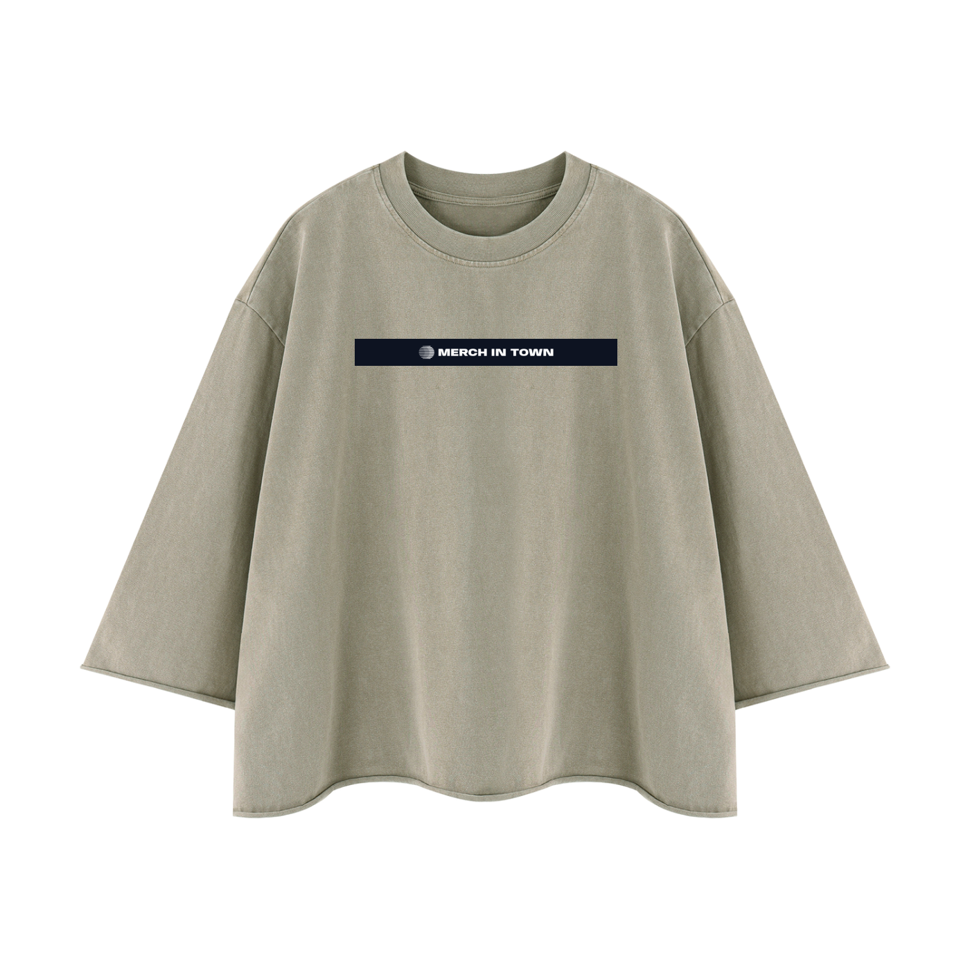 Merch in Town Mineral Wash Raw Hem Boxy T-Shirt in Apricot on a white background, front view.