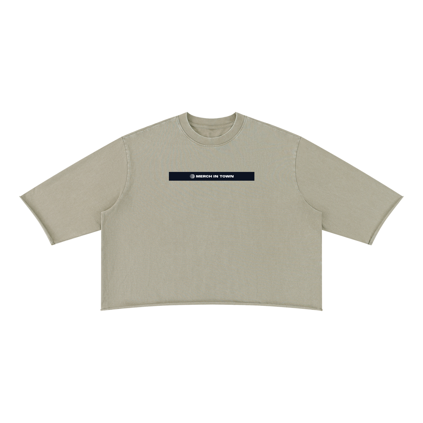 Merch in Town Mineral Wash Raw Hem Boxy T-Shirt in Apricot on a white background, front view.