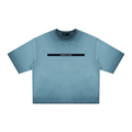 Merch in Town Reverse Dyed Boxy T-Shirt in Gray Blue on a white background, front view.