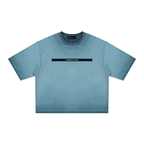 Merch in Town Reverse Dyed Boxy T-Shirt in Gray Blue on a white background, front view.