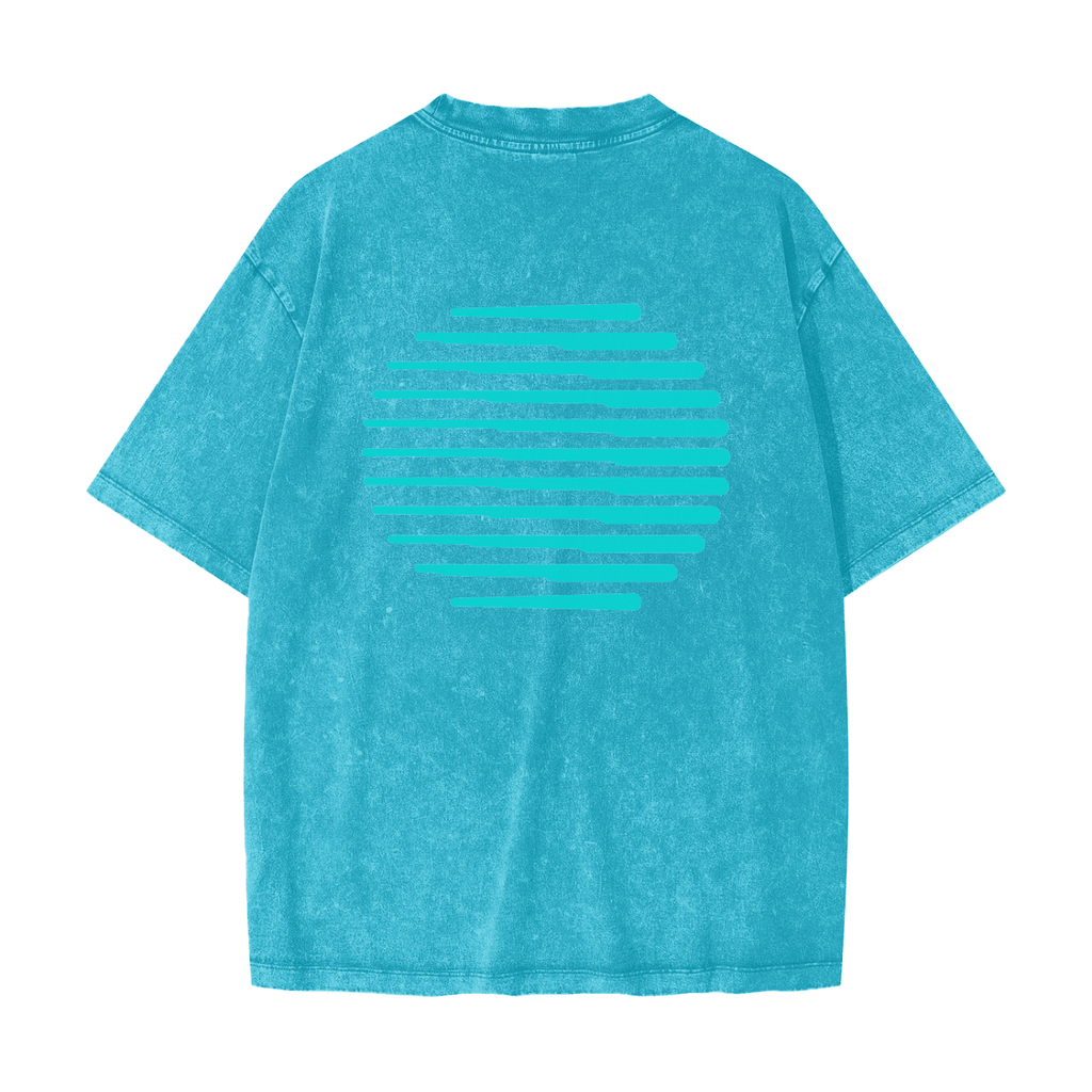 Merch in Town Heavyweight Snow Washed T-Shirt with Signature Stripe in Sky Blue on a white background, back view.