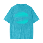 Merch in Town Heavyweight Snow Washed T-Shirt with Signature Stripe in Sky Blue on a white background, back view.