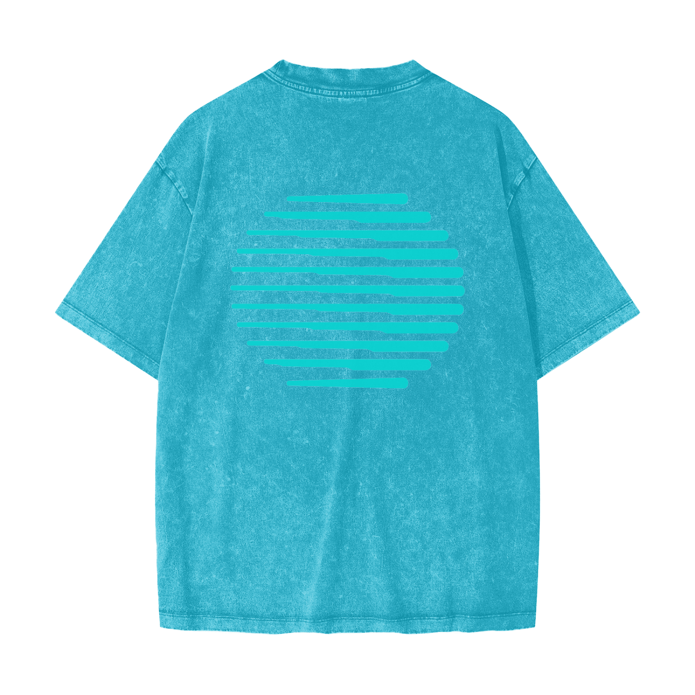 Merch in Town Heavyweight Snow Washed T-Shirt with Signature Stripe in Sky Blue on a white background, back view.