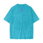 Merch in Town Heavyweight Snow Washed T-Shirt with Vintage Aesthetic in Sky Blue on a white background, back view.