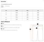 Size chart for the Merch in Town Striped Loose Fit Shorts with measurements in inches.