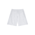 Merch in Town Striped Loose Fit Shorts in White on a white background, back view.