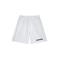 Merch in Town Striped Loose Fit Shorts in White on a white background, front view.