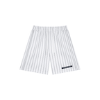 Merch in Town Striped Loose Fit Shorts in White on a white background, front view.