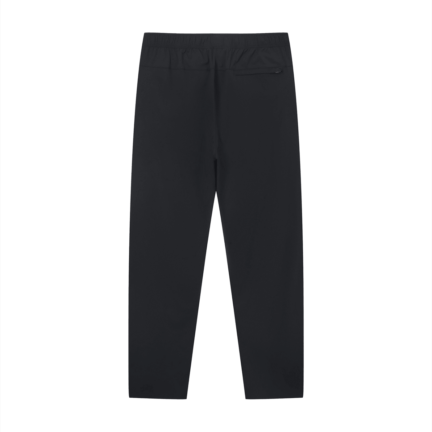 Merch in Town Lightweight Tapered Track Pants in Black on a white background, back view.