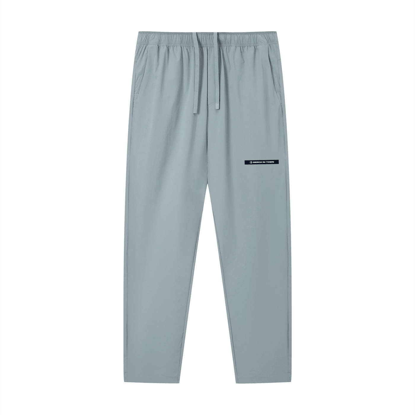Merch in Town Lightweight Tapered Track Pants in Gray Blue on a white background, front view.