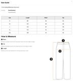 Size chart for the Merch in Town Lightweight Tapered Track Pants with measurements in centimeters.