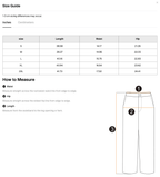 Size chart for the Merch in Town Lightweight Tapered Track Pants with measurements in inches.