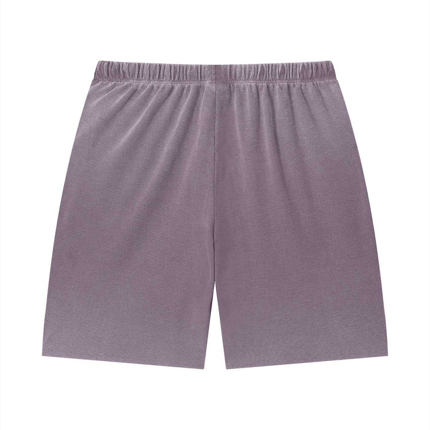 Merch in Town Vintage Wash Sunfade Waffle Raw Hem Shorts in Plum Purple on a white background, back view.
