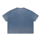 Merch in Town Vintage Wash Sunfade Boxy Waffle T-Shirt in Blue on a white background, back view.