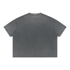 Merch in Town Vintage Wash Sunfade Boxy Waffle T-Shirt in Dark Gray on a white background, back view.